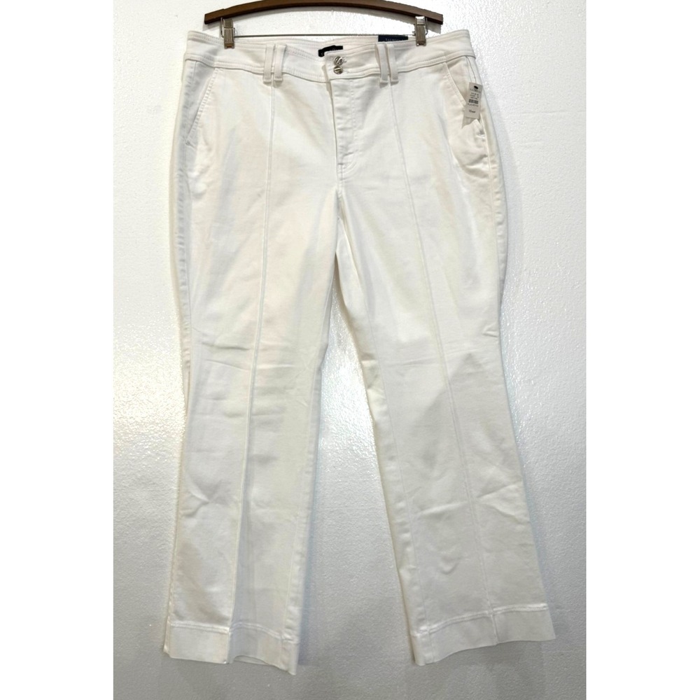 NWT Talbots 16W Petite High Waist Flare Jeans Pintuck Seam White
